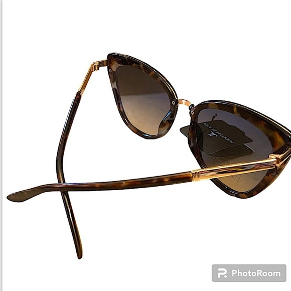 Judith Leiber New Danica Brown Abstract Design Large Cat Eye Shaped Sunglasses - Picture 2 of 6